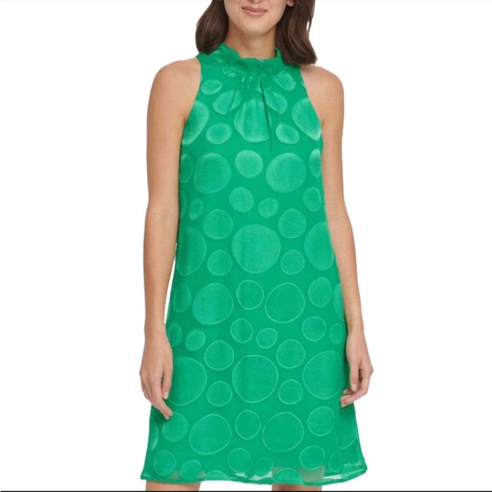 DKNY‎ Green Polka Dot High Neck Shift Feminine Indie Mini Dress Size 2 Small